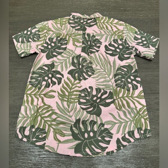 Children’s Place Youth Boys Monstera Floral Short Sleeve Button Down Shirt - Picture 2 of 3
